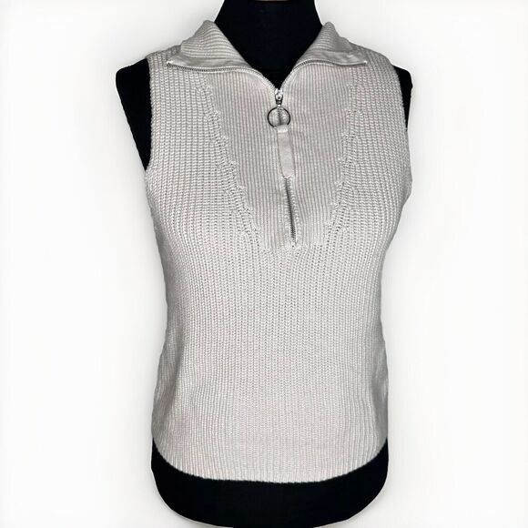 525 America Tops - 525 Sweater Zip Mock Neck Tank Top Womens Sz XS Cotton Knit Neutral Minimalist